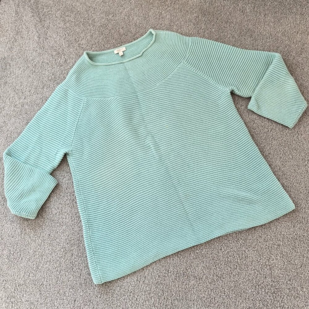 Talbots 100% Cotton Bateau Neck Sweater Solid Pastel Green Knit XL      - 1G2840